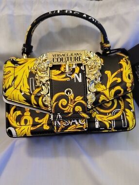 🖤Versace Jeans Couture Black & Yellow Baroque Mini Top-Handle Bag🖤